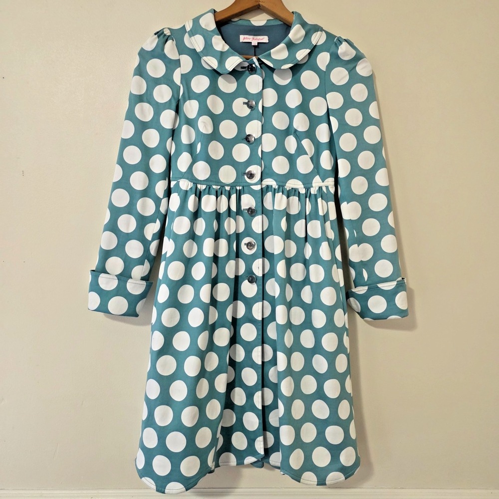 Vintage Y2K Betsey Johnson Polka Dot Coat Dress Sz 2 Coquette Twee Whimsical 90s
